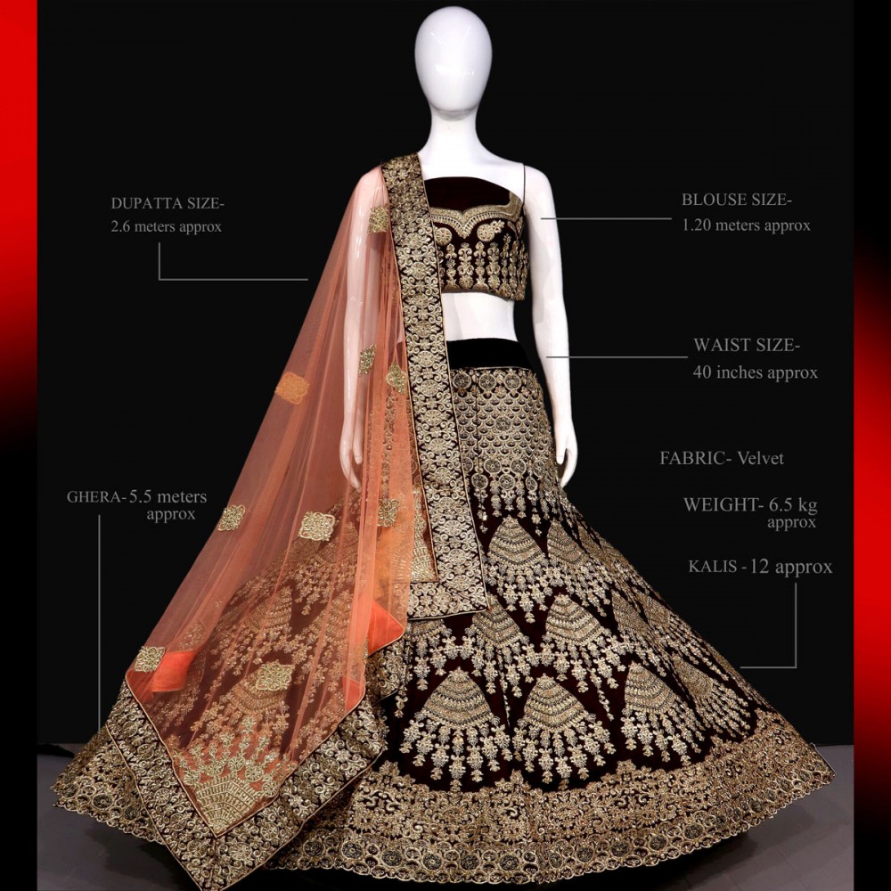 Eid Special Brown Color Velvet Fabric Wedding Wear Embroidered Lehenga Choli  With Designer Blouse