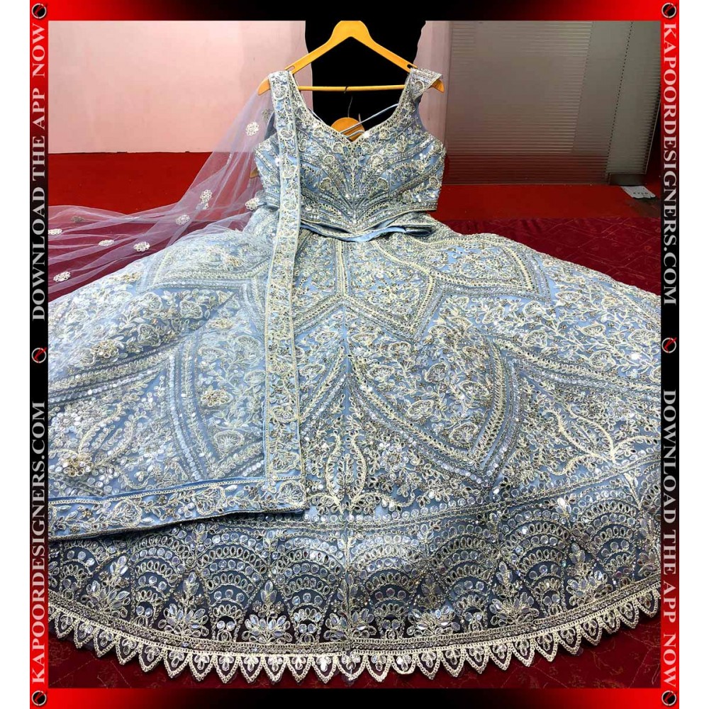 Shop Grey Faux Georgette Handwork Designer Gown Online : 230726 -