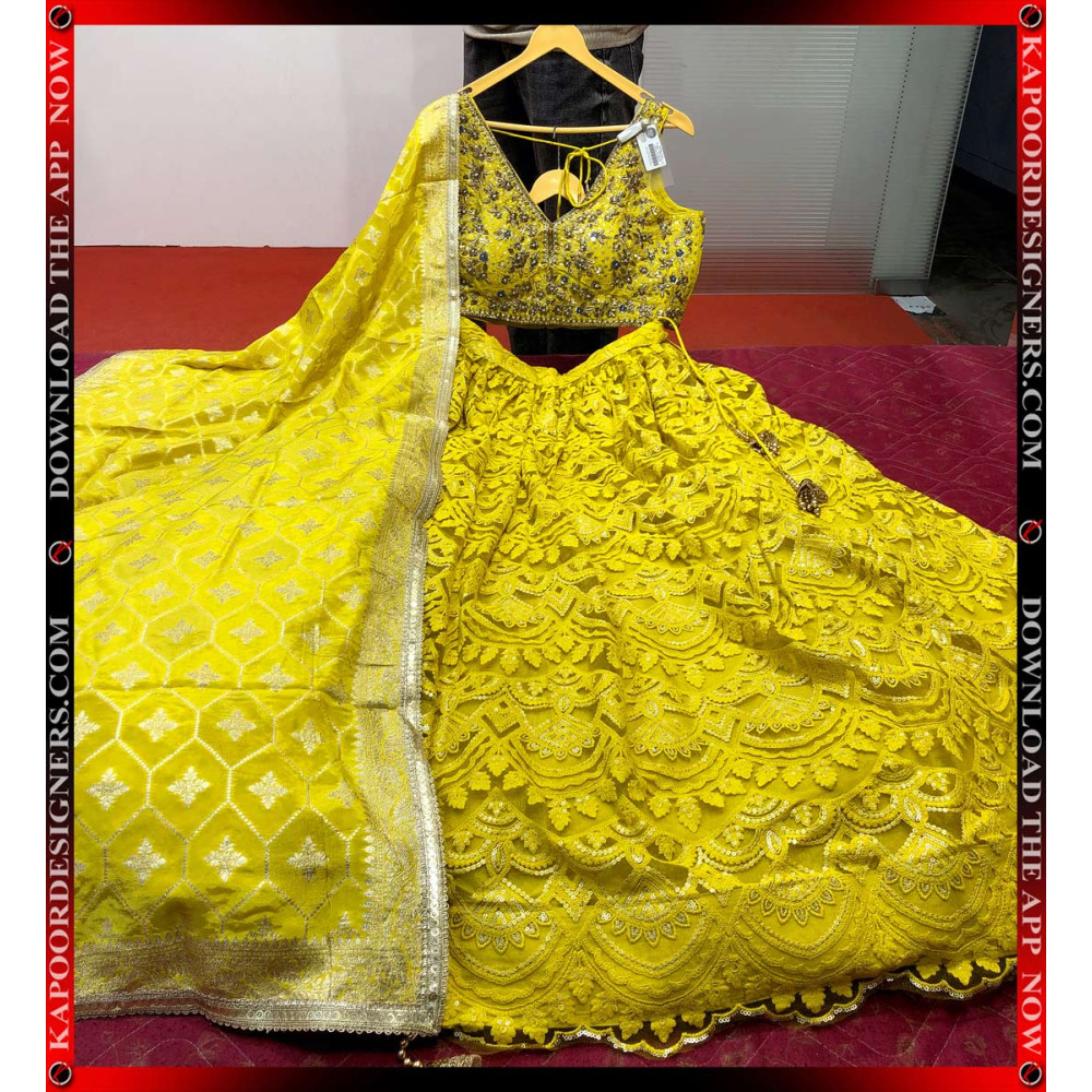 10052-UPADA LEHNGA TWO YELLOW ( VIDEO LINK AVAILABLE IN DESCRIPTION )