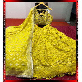 10052-UPADA LEHNGA TWO YELLOW ( VIDEO LINK AVAILABLE IN DESCRIPTION )