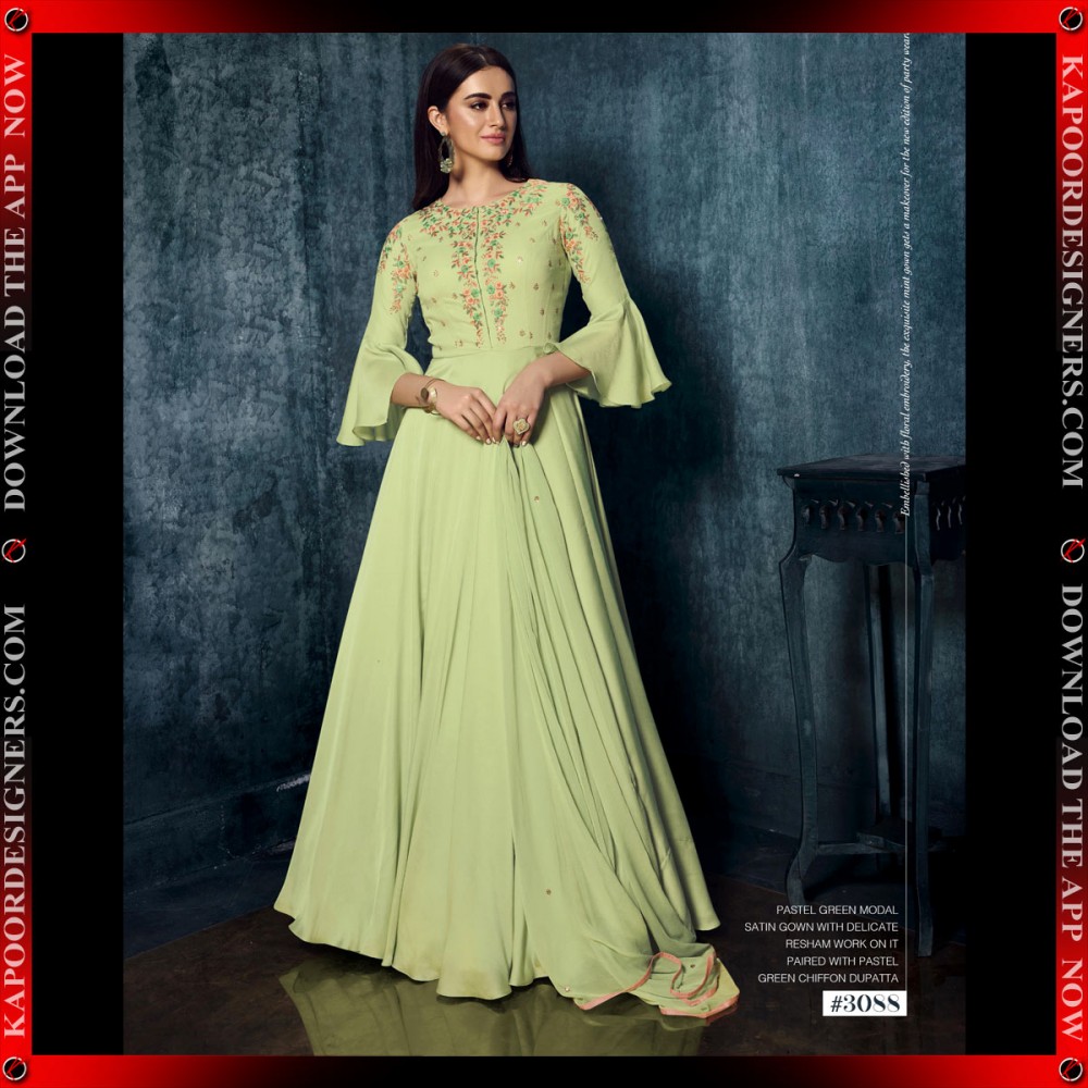 SKS-BREEZE-3088 GREEN ( SATIN GOWN )