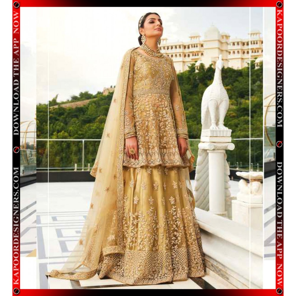 Golden Color Wedding Gown  US UK Toronto India  Anarkali suits bollywood  Long choli lehenga Designer anarkali