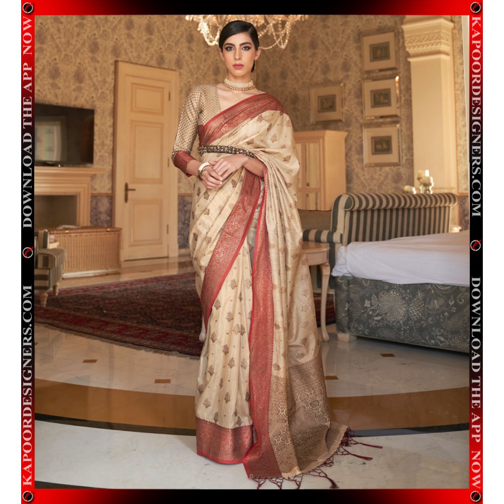 Cream Soft Linen with Tissue Silk Saree – Ethnic's By Anvi Creations